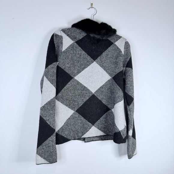 Cynthia Rowley Harlequin Faux Fur Collar Cardigan Size Large - Picture 5 of 8